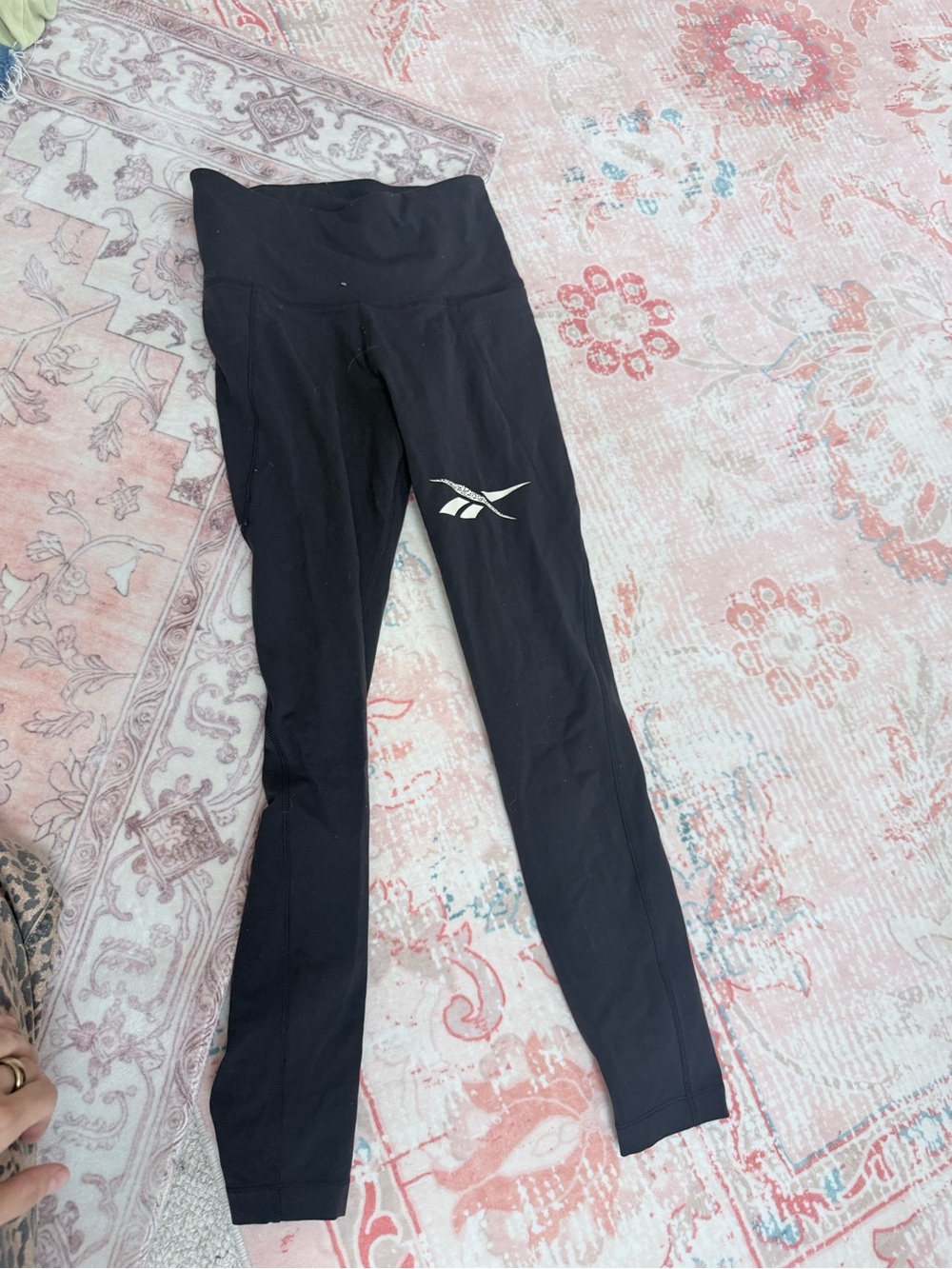 Reebok Black High-Waist Workout Leggings with White Logo